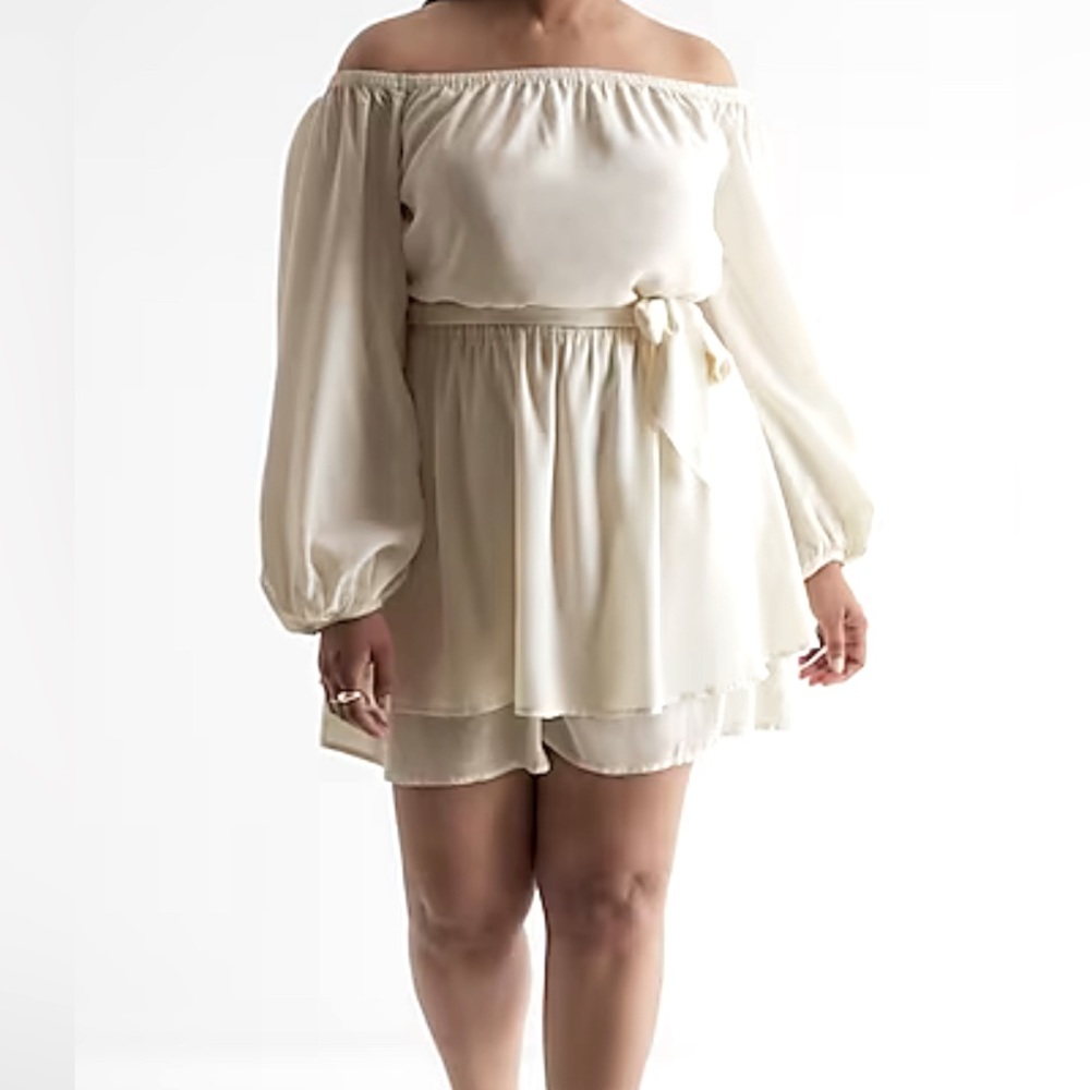NWT Express Long Sleeve Tie Waist Ruffle Romper Shorts Dress